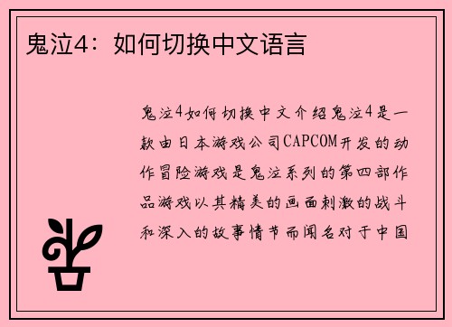 鬼泣4：如何切换中文语言